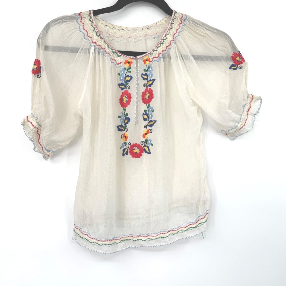 Vintage Embroidered Peasant Blouse Women S Cottagecore Boho Fairy Festival Sheer